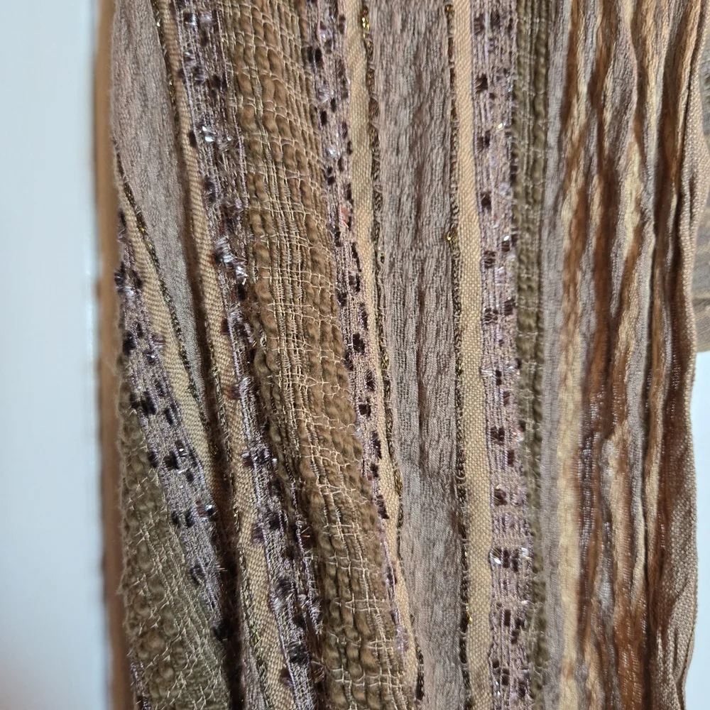 Textured Brown Infinity Scarf with Sequins